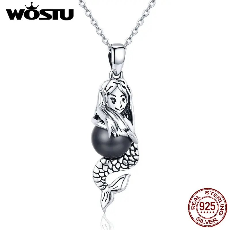 

WOSTU Summer Collection 925 Sterling Silver Mermaids Pendant Necklace For Women 2019 New Fashion Jewelry Gift CQN251
