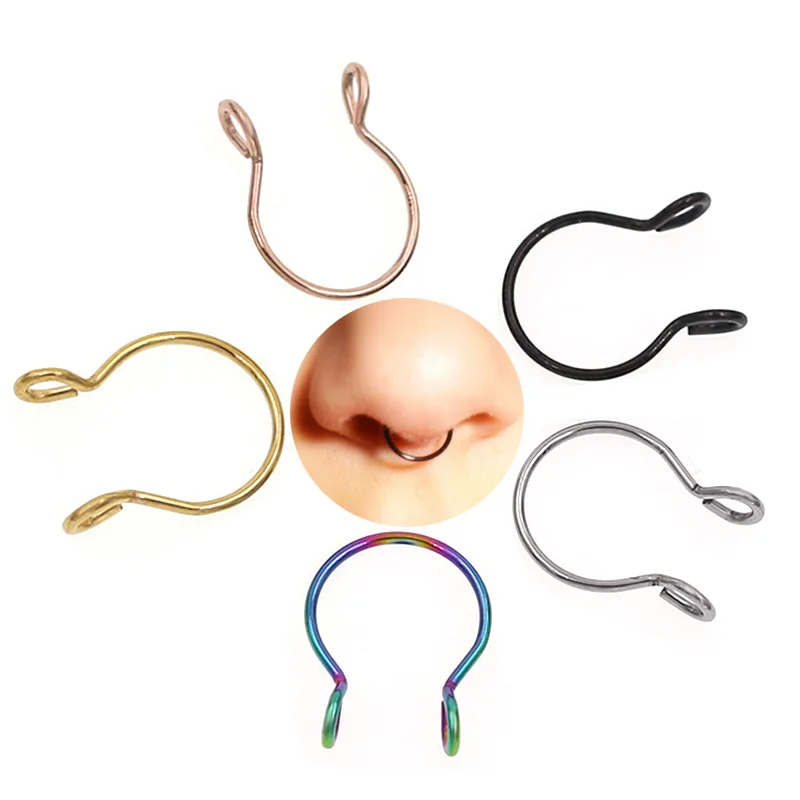 

5 Colors Stainless Steel Nipple Ring Faux Septum Ring Hoop Fake Nose Ring Fake Piercing Cilp On Nose Ring