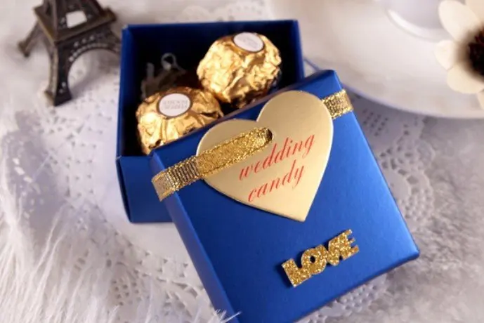 66*65*40mm LOVE royal blue candy favor boxes with Wedding