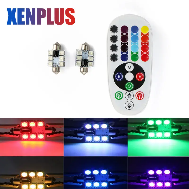 

Xenplus 2pcs Festoon 6SMD RGB LED Car Interior Light Dome Lamp Auto Remote Controlled Colorful C5W 31mm 36mm DC Reading light