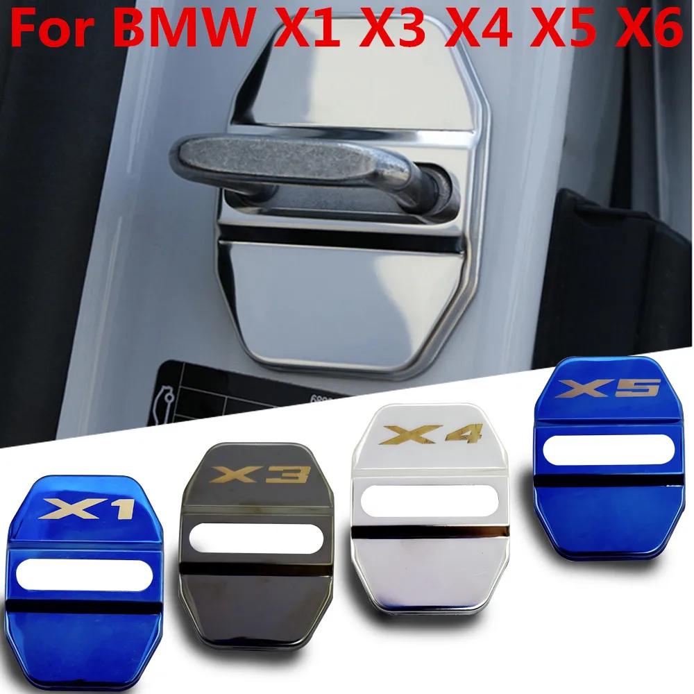 FLYJ 4 قطعة باب السيارة قفل غطاء ملصق سيارة حماية مشبك غطاء ل BMW X1 X3 X4 X5 X6 F48 f49 F15 F16 F26 G01 اكسسوارات السيارات
