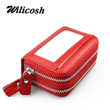 Wilicosh, натуральная кожа, RFID карта, кошелек, кредитный держатель для карт, двойная молния, кошелек для денег, монета, короткий кошелек, кошелек, 11 слотов для карт, XKQ029