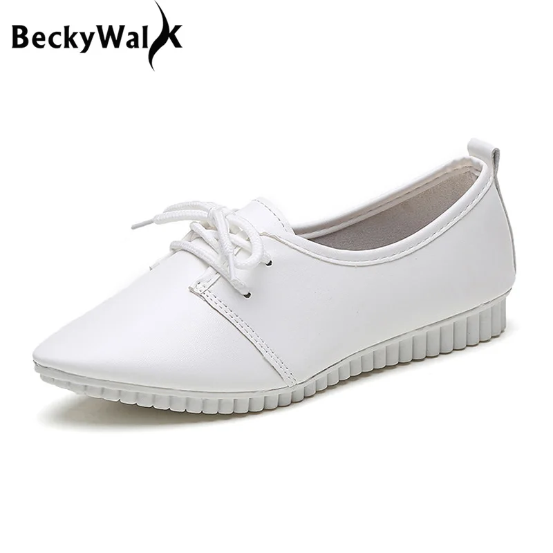 

White Women Shoes Black Lace-up Flats Casual Shoes Woman Comfortable Pointed Toe Nurse Shoes Ladies Flat Shoes WSH2230