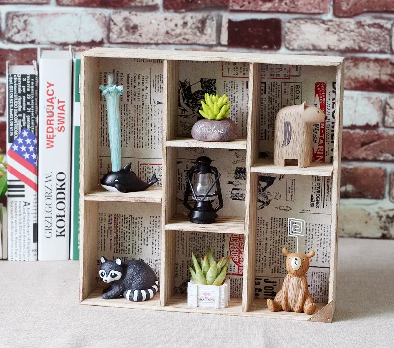 Wooden 7 Grids Storage boxes Wall Shelf landscape Flowerpot