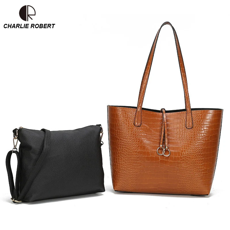 

2019 New Spring Style Fashion Women Lady Handbags Crocodile Pattern Totes Pu Hasp Composite Bags Simple Large-capacity Handbag