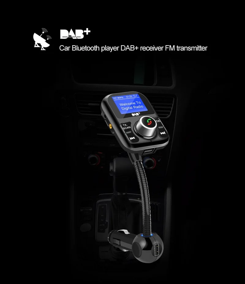 MP3 плеер Hands free автомобильный комплект Bluetooth цифровой DAB/DAB+ ресивер TF антенна USB зарядки Порты FM передатчик ЖК-дисплей Дисплей