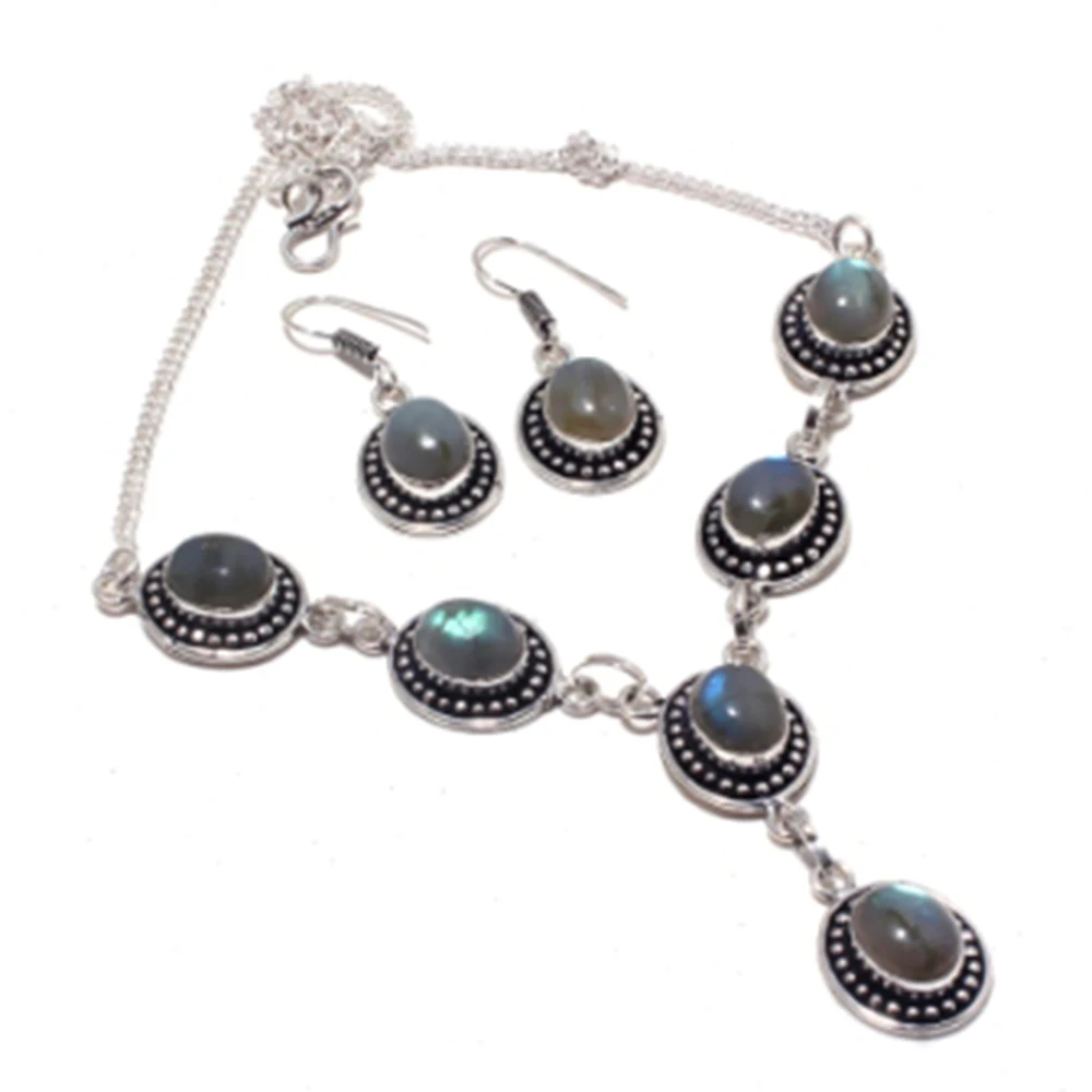 

Labradorite Necklace Earing Silver Overlay over Copper , 43cm, FRN0001