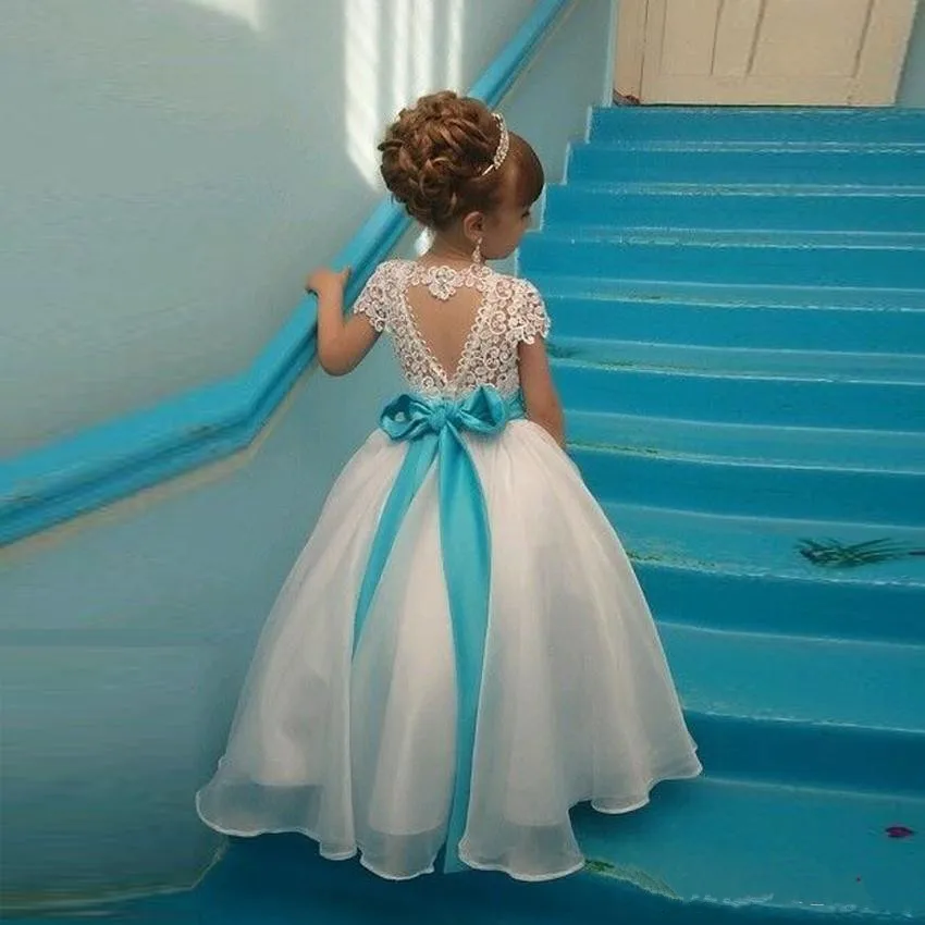 

Real Ivory Lace Flower Girl Dresses with Cap Sleeves Baby Girl Birthday Party Christmas Communion Dresses Any Size