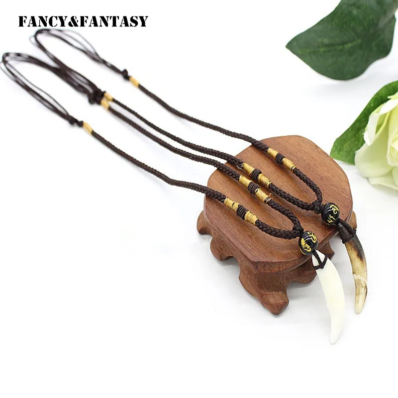 WOW Horde Amulet Necklace Tooth Fangs Canine Wolf Tooth Pendant Surfer Necklace Collar Adjustable Gift N-055 WOW Horde Amulet Necklace Tooth Fangs Canine Wolf Tooth Pendant Surfer Necklace Collar Adjustable Gift N-055