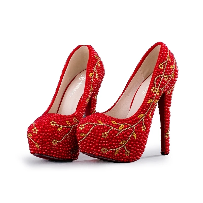 

2018 Spring Summer Wedding Shoes Red Color High Heel Bridal Dress Shoes Handmade Female Graduation Party Prom Pumps Size 10 11