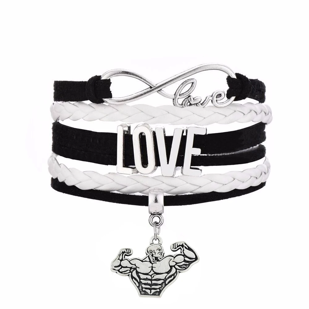 

Skyrim AdjustableMulti-layer Braided Bracelets Strong Muscle Men Bodybuilding Weightlifting Infinity LOVE Connect Jewelry Making