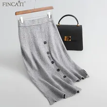 Женская юбка Fincati Осень Зима вязаная Асимметричная юбка высокая эластичная Офисная Женская юбка с пуговицами Повседневная однотонная женская юбка