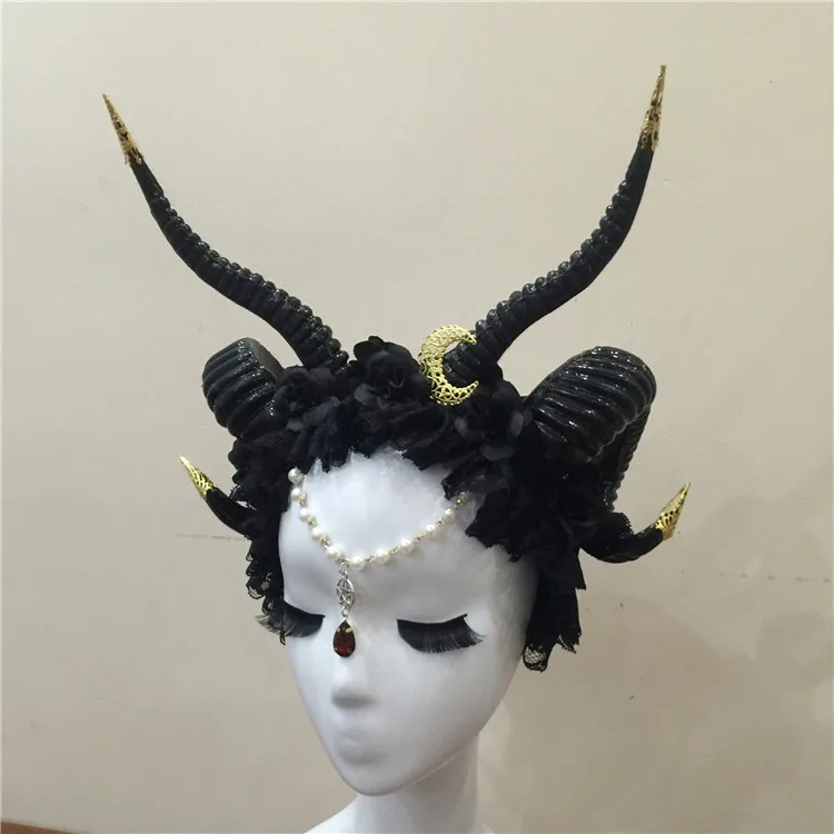 Ободок с рогом Gothicpunk Ram аксессуар для волос в стиле стимпанк Луной рожковый