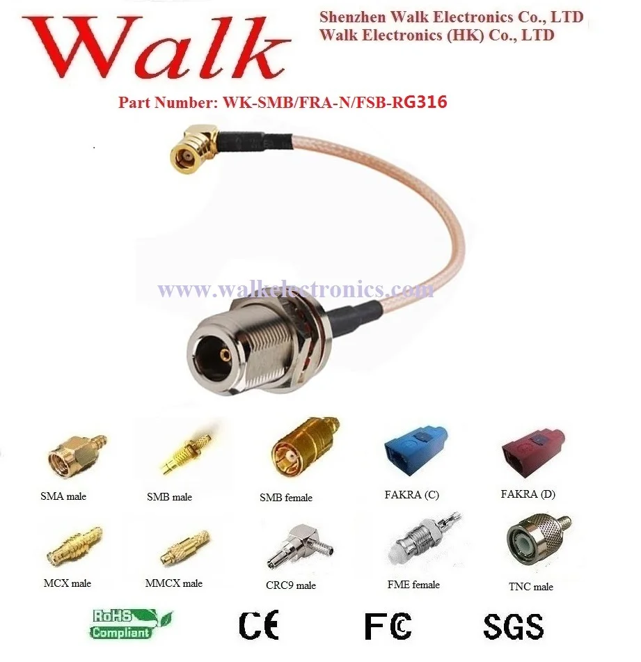 

SMB female N female rg316 cable, N SMB rg316 cable, n connector cable, smb antenna cable