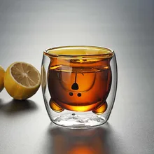 Двойной Кофе кружки медведь форма чашки для напитков с термоизоляцией, двойной стены Стекло Чай Кофе Кубок творческий подарок питьевое молоко