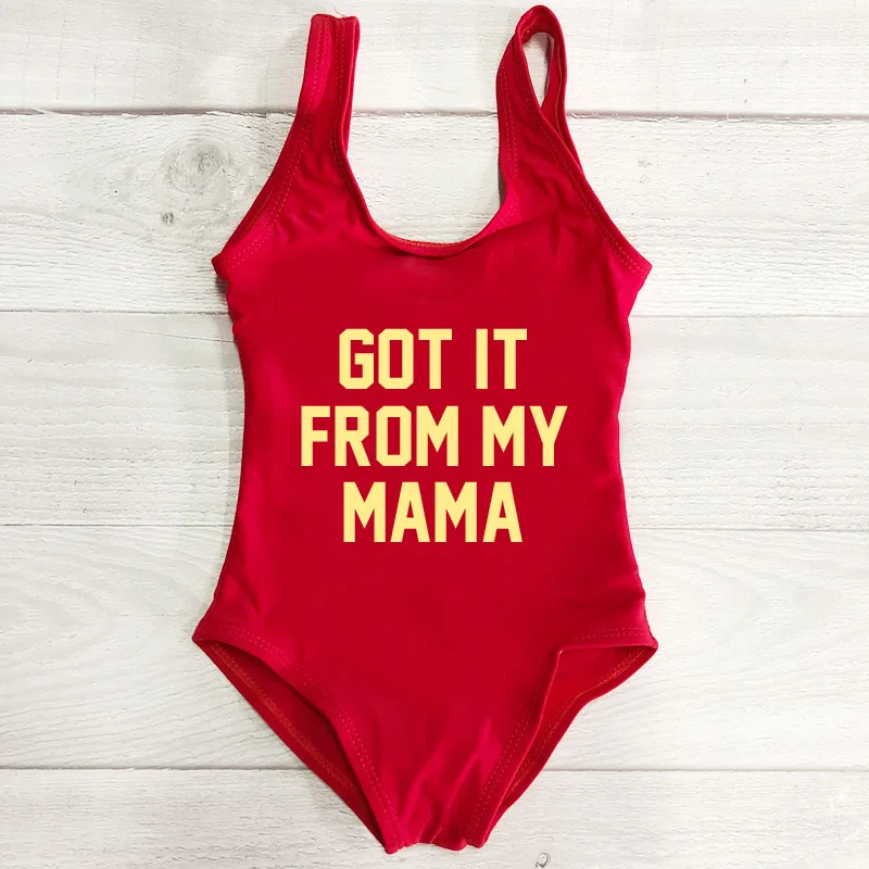 Детский Черный Цельный купальник с буквенным принтом «GOT IT of MY MAMA», милый купальный костюм, пляжная одежда Майо, летний костюм для девочек - Цвет: RDGD