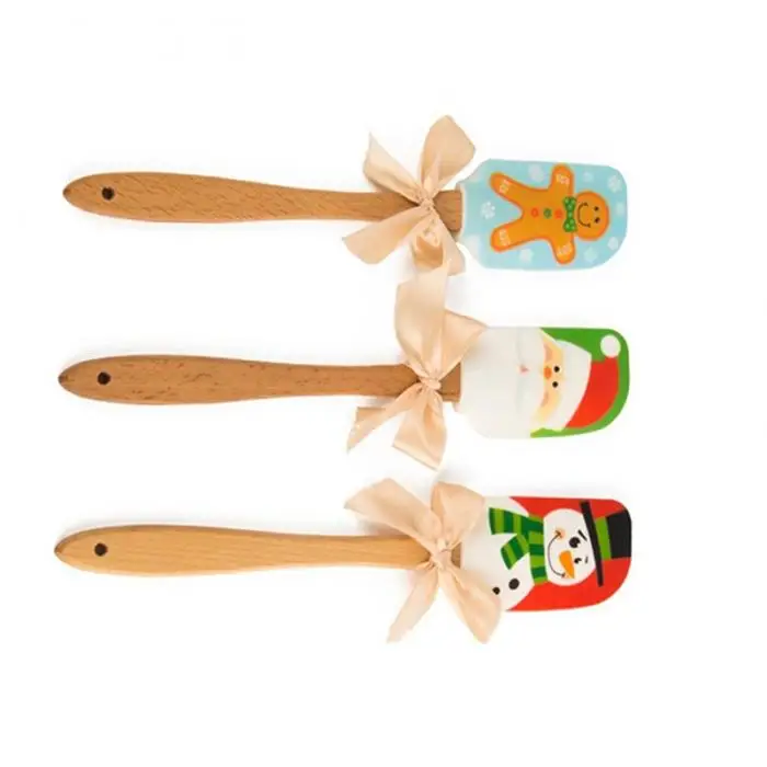 Silicone Butter Scraper Wooden Handle Cake Cream Mixing Christmas Pattern Kitchen KM88