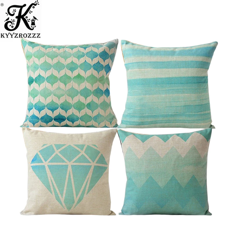 

Geometric Blue Wave Home Cushion Covers Home Textile Decorative Soft Seat Car Custom Linen Mint Green Fresh Diamond Almohada