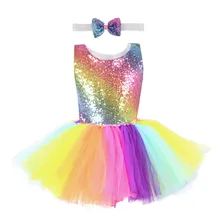 Baby Girls Dress Tutu Vest Striped Rainbow Princess Costume for Kids Halloween Christmas Prom Dresses Backless Clothes Sequins