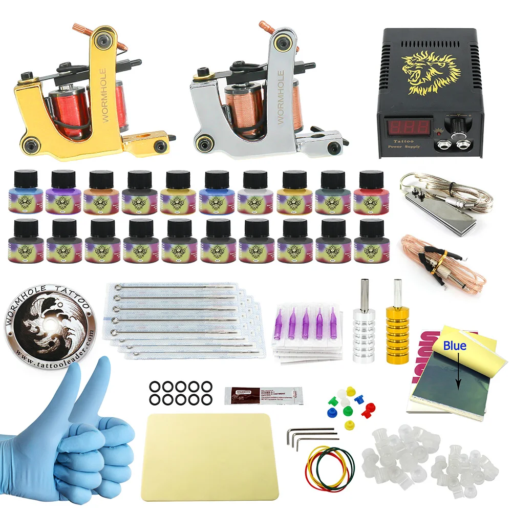 WORMHOLE TATTOO Complete Starter Tattoo Kit 2 Machine Liner Shader Gun