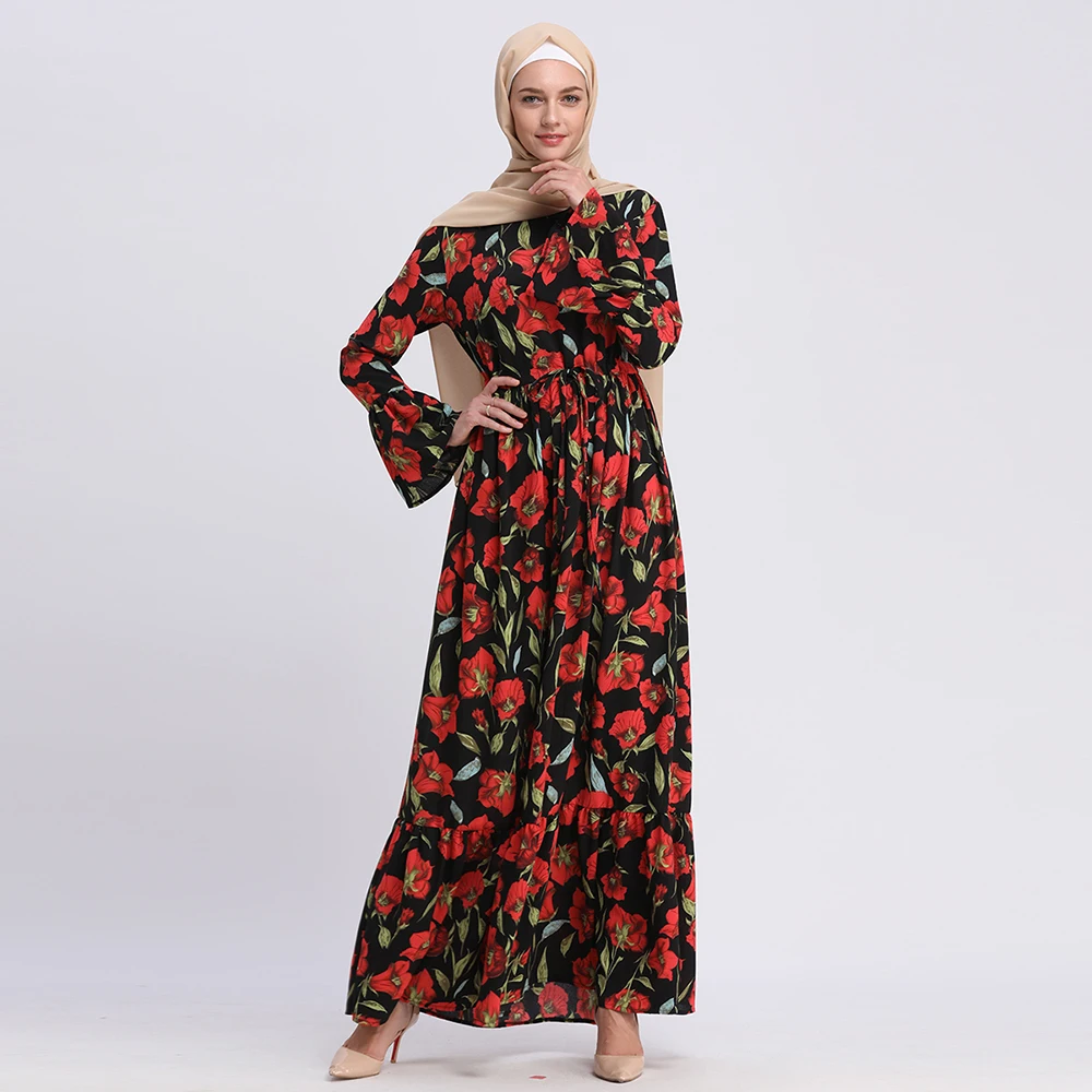 Buytiz 2019 принт мусульманское abaya ОАЭ Сетчатое платье макси Бохо Креп Длинные халаты