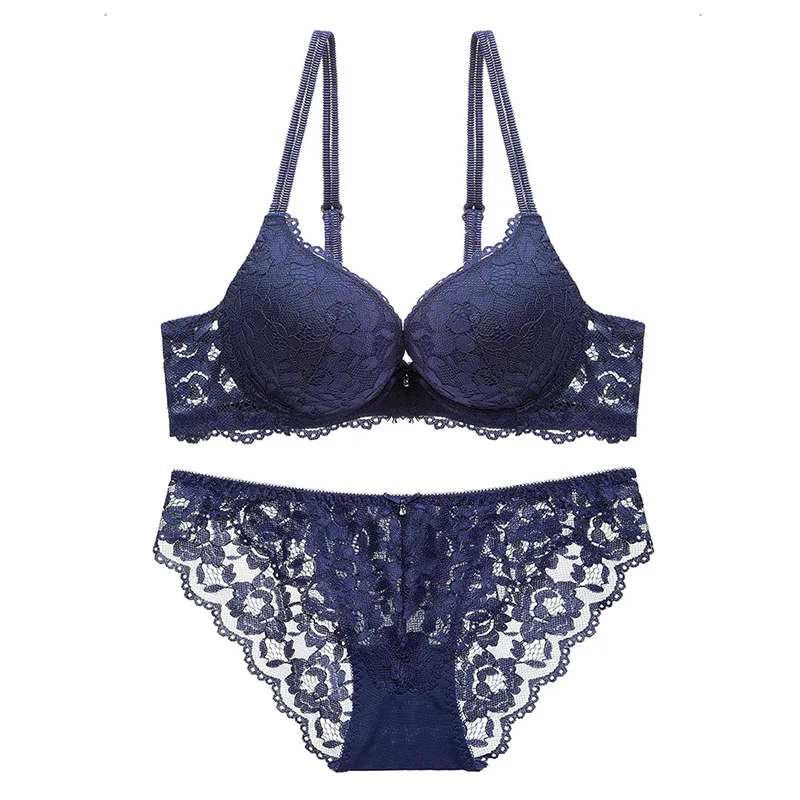 Perfering Push Up Bra Set Super Gather Fashion Black Sexy Bras Lace Brassiere bragas Cotton Thick DeepV Women Lingerie Underwear