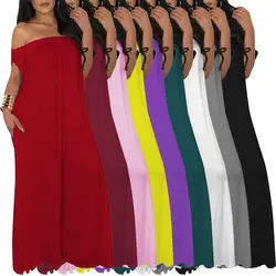 Модные High Street Solid Цвет комбинезоны комбинезон с плеча плюс Размеры Для женщин комбинезон летний пляж сексуальный комбинезон 3XL челнока