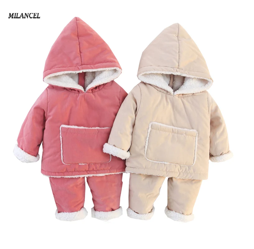 

MILANCEl 2018 Baby Girls Clothing Winter Baby Girls Clothes Thicken Parkas Tops Pants 2 Pcs Boys Clothes Set Solid Boys Outfit