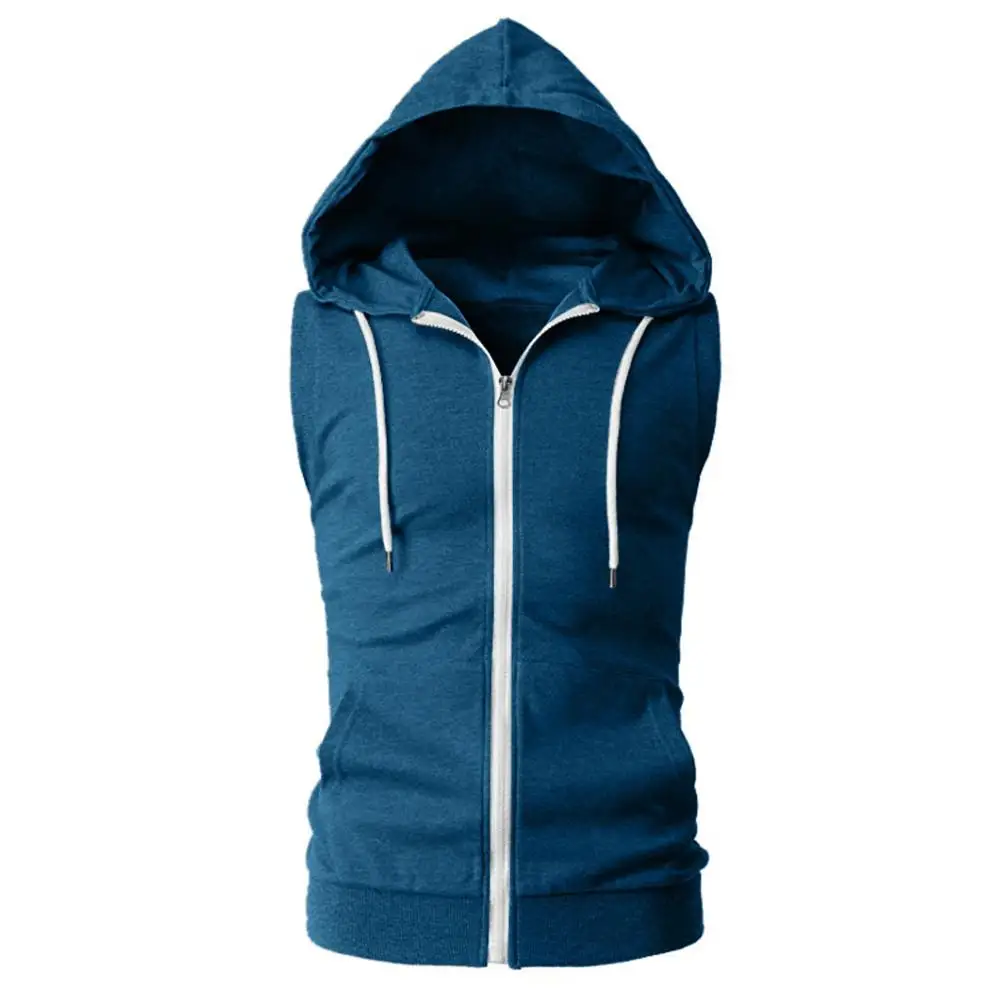 

Gym Men Muscle Sleeveless vest Summer Zip shirt Pure Color Vest Plus Size Sleeveless sudaderas para hombre Workout Vest