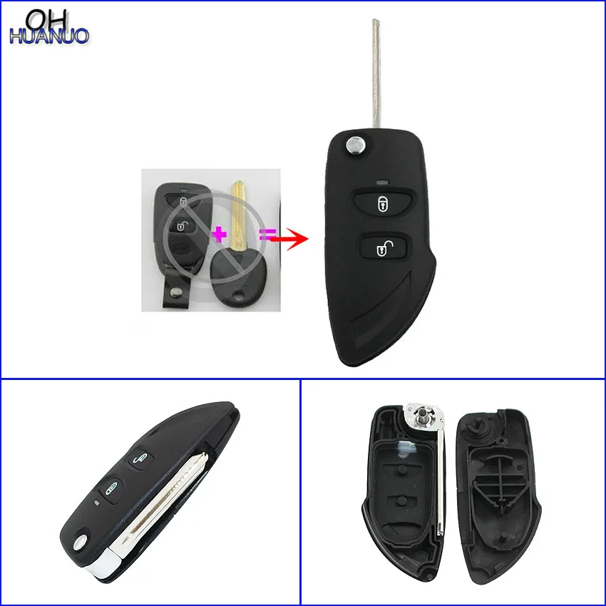 

2 Button Flip Remote Key Shell Case Fob For Hyundai Santa Fe With Battery Holder Car Key Blank