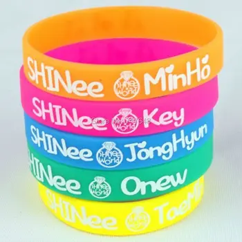 

100pcs 5colors Shinee wristband silicone bracelets free shipping by FEDEX