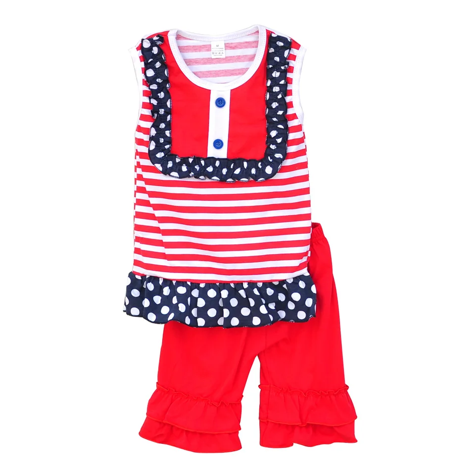 Wholesales Girls Boutique Clothing Set Dot Red Striped Patchwork Red Capris Baby Girl Clothes 2016 DX001