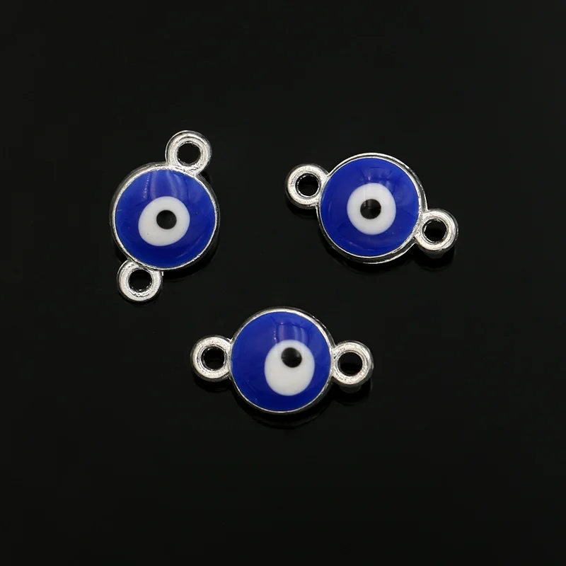 

JAKONGO Silver Color Blue Evil Eye Charm Connector Pendants for Jewelry Making Bracelet DIY Handmade Craft 12x7mm