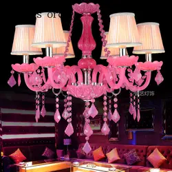 Европейской роскоши цвет свечи розовый Хрустальная люстра спальня принцессы Ресторан детская комната люстра доставка бесплатная