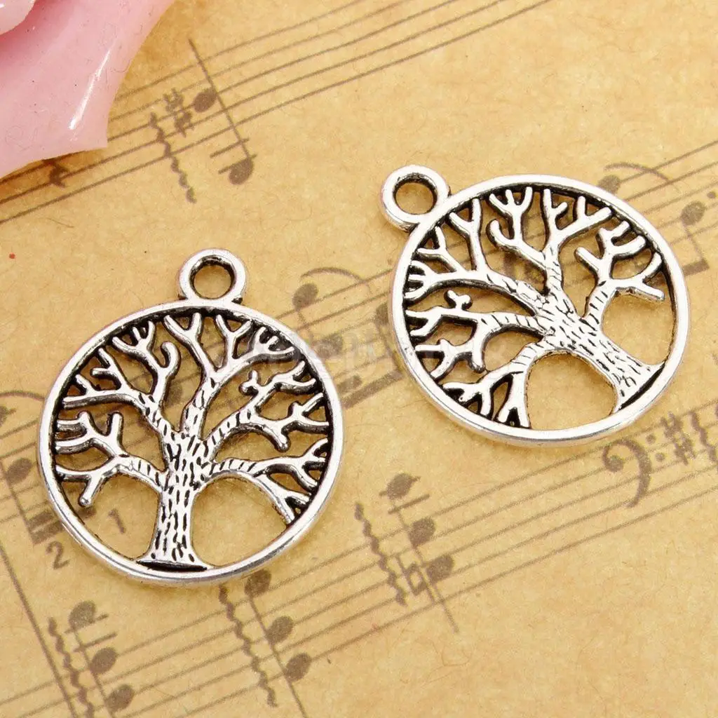 

Phenovo 50Pcs Antique Silver Tree of Life Circle Charms Pendants DIY Accessories for necklace bracelets Jewelry Findings