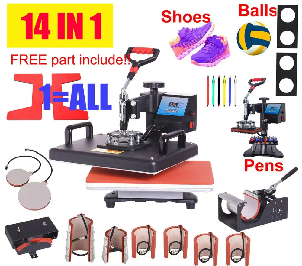 

14 in 1 Heat Press Machine/ Sublimation Machine Heat Press Printer for T-shirts Plates/Cap/Mug/Phone Covers/pen/football etc
