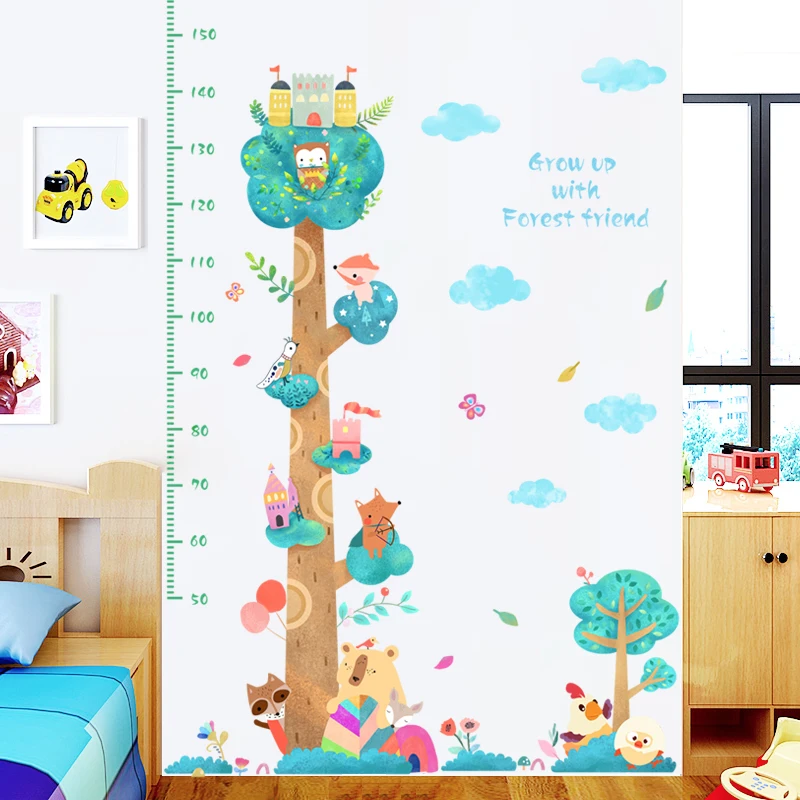 Лес Дерево высота измерения настенные наклейки для детской комнаты животное обезьяна ребенок Рост Диаграмма настенные наклейки мультфильм детская комната украшения