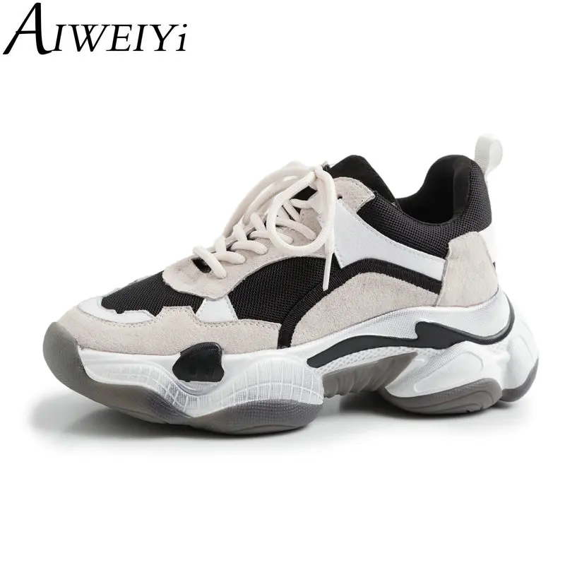 Deporte De Beige Encaje Real Beige Cuero Zapatillas Caballo Mujeres Pelo black Zapatos Señora Mujer Negro Aiweiyi Casuales vwgqxZC