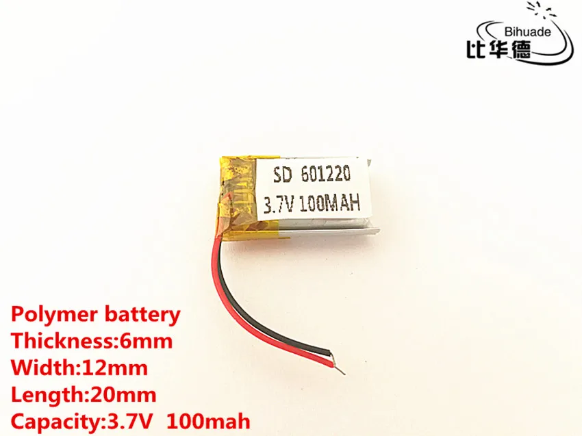 3,7 V, 100 mAH, 601220 полимерный литий-ионный/литий-ионная аккумуляторная батарея для игрушка, портативное зарядное устройство, gps, mp3, mp4