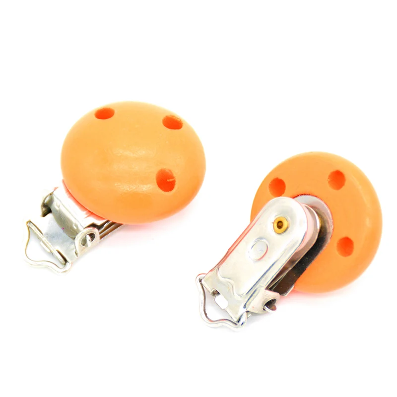 

5pcs/lot Wooden Baby Children Orange Pacifier Holder Clip Infant Cute Round Nipple Clasps For Baby Product 3 Hole 4.4cm x 2.9cm