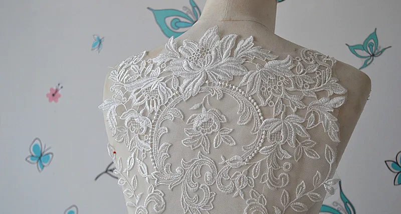 French Lace Handmade Beads 3D Wedding Dress Applique Diy Bridal Headdress Ivory White Lace Collar La