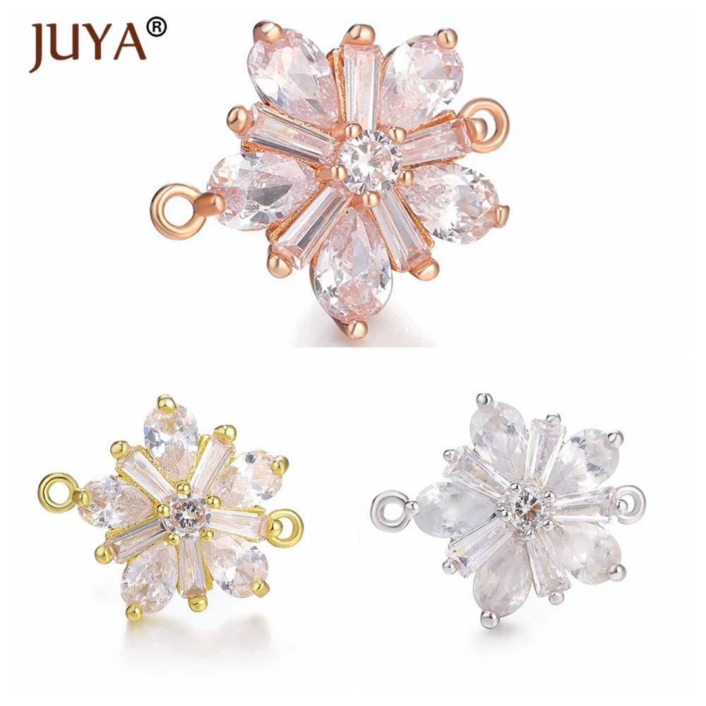 Luxury AAA Cubic Zirconia Cystal Flower Charms For Jewelry Making 2 Loops Connectors Pendant Handmade Bracelets Earrings diy Luxury AAA Cubic Zirconia Cystal Flower Charms For Jewelry Making 2 Loops Connectors Pendant Handmade Bracelets Earrings diy