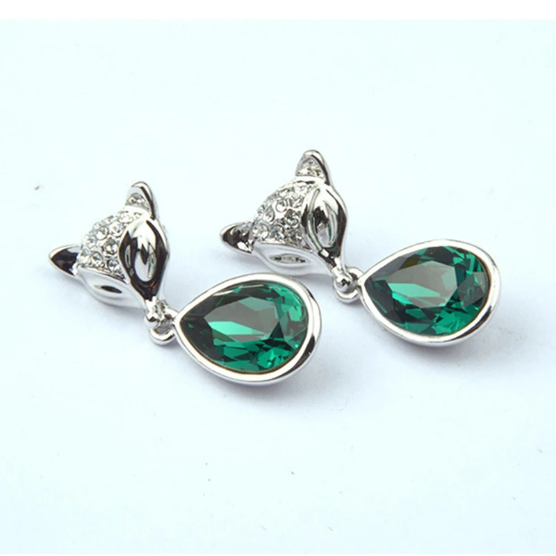 Cute Trendy Animal Fox Earrings For Women Fashion Brand Water Drop Crystal Long Stud Earrings Classic Party Jewelry Gift