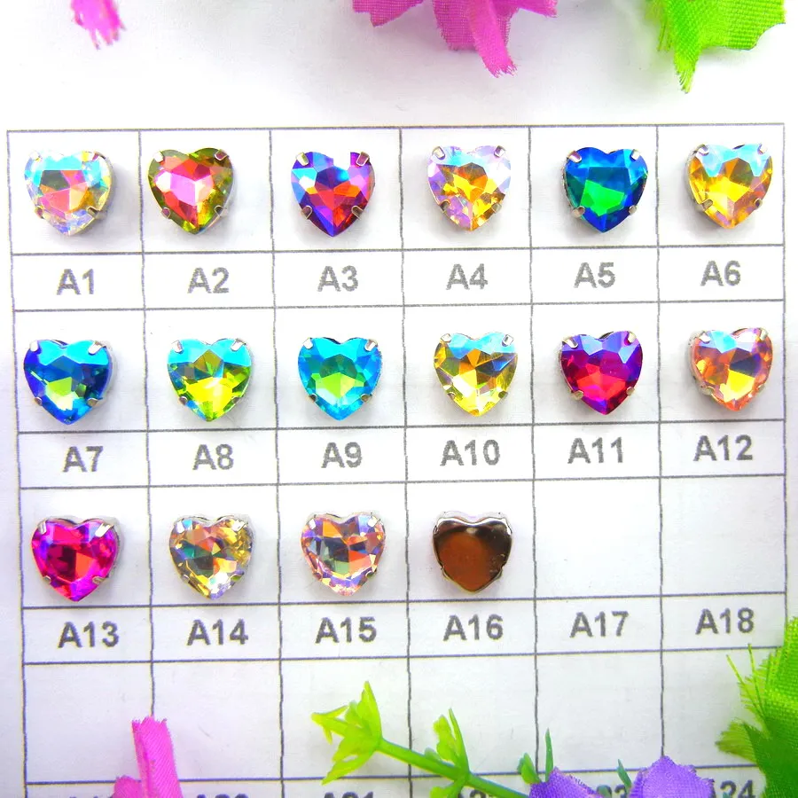 

AB colors silver claw settings 7 Sizes heart shape Sew on glass Crystal rhinestone beads wedding dress accessories trim