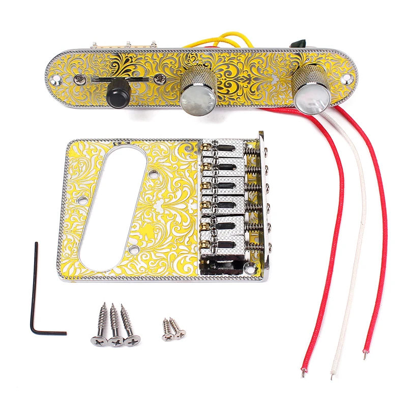 

Guitar Bridge & 3 Way Switch Control Knob Plate Set Gold and White