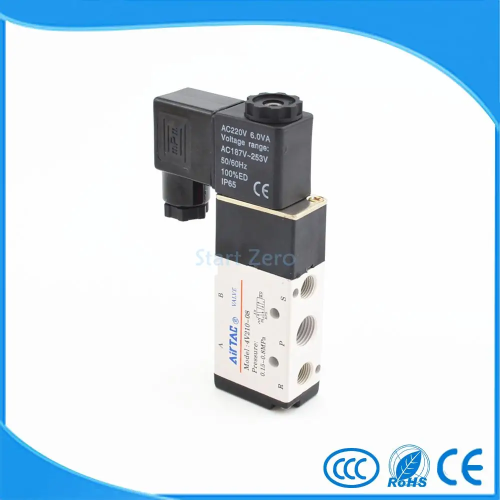 

5 Way 2 Position Airtac Electric Solenoid Valve 4V210-08 1/4" Port Size