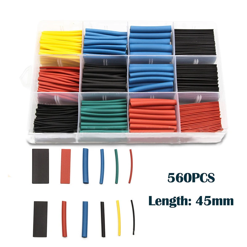 

560pcs/set Heat Shrink Tubing Insulation Shrinkable Tube Assortment Electronic Polyolefin Ratio 2:1 Wrap Wire Cable Sleeve Kit