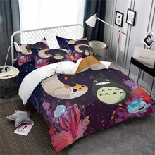 Colorful Cartoon Bedding Set Totoro Print Duvet Cover Set Kids Lovely Bedding Festival Gift Bed Cover Pillowcase Home Textile