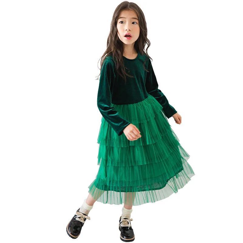 Весеннее зеленое бархатное длинное платье для девочек-подростков 6-14 лет, очаровательное платье, вечерние зимние вечерние платья для