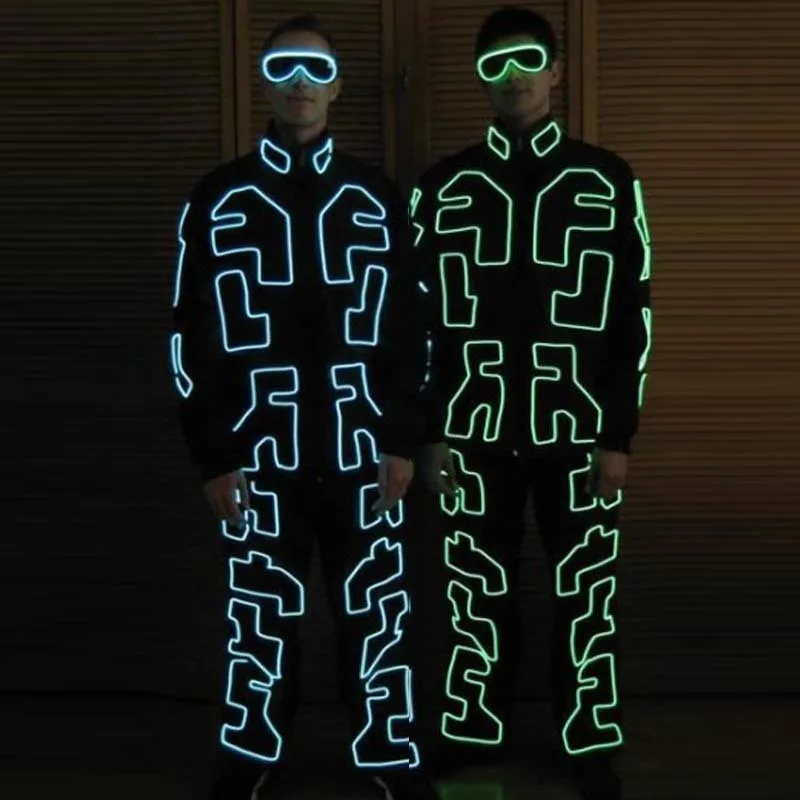 LED Luminous /Illuminated/Glowing Dance Costumes/Suits For Men EL Cold LED Clothes Party With Glasses Support Custom Design